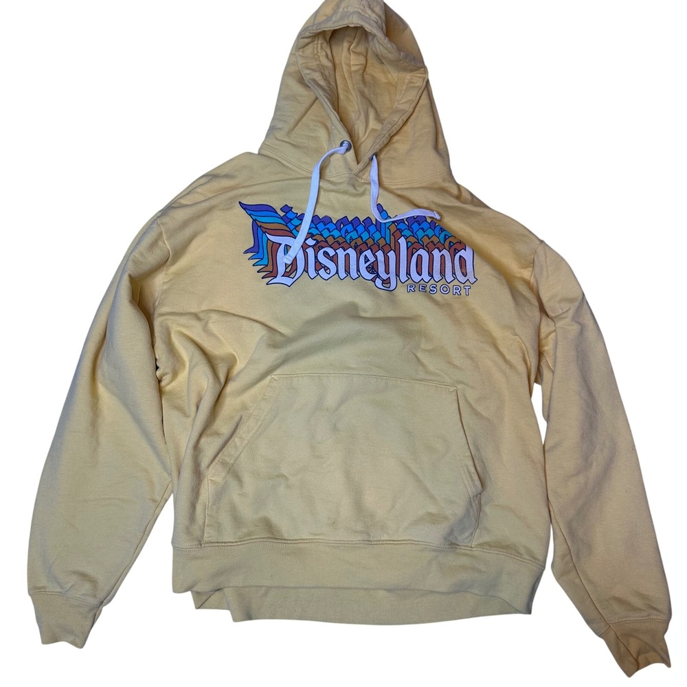 Disneyland‎ resort yellow pullover hoodie sweatshirt Disney retro logo graphic M